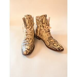 Freda Salvador Ralf Lace-up Ankle Boots Vanilla Snake Embossed Leather Sz. 8